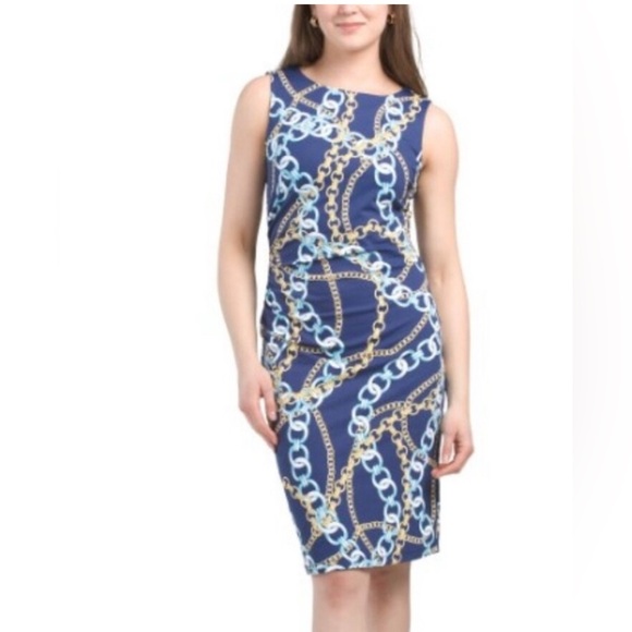 J. McLaughlin Blue Chain Print Dress - Picture 1 of 6